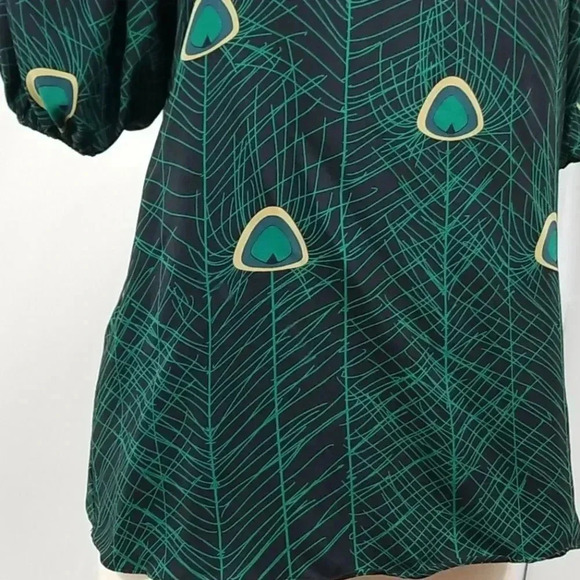 {Parker} Peacock Feathers Print 100% Silk Blouse - Picture 7 of 12